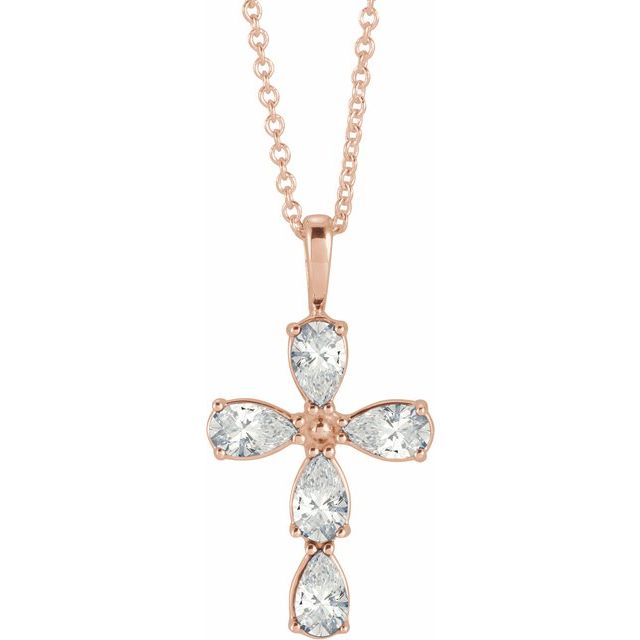 14K Rose Gold 1 CTW Natural Diamond Cross 16-18" Necklace