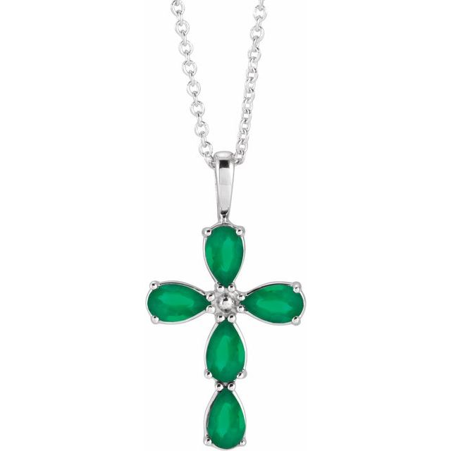 Platinum Natural Emerald Cross 16-18" Necklace