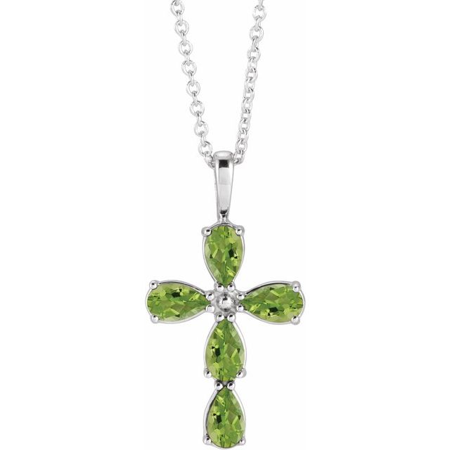 Sterling Silver Natural Peridot Cross 16-18" Necklace