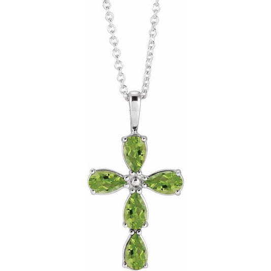 Sterling Silver Natural Peridot Cross 16-18" Necklace