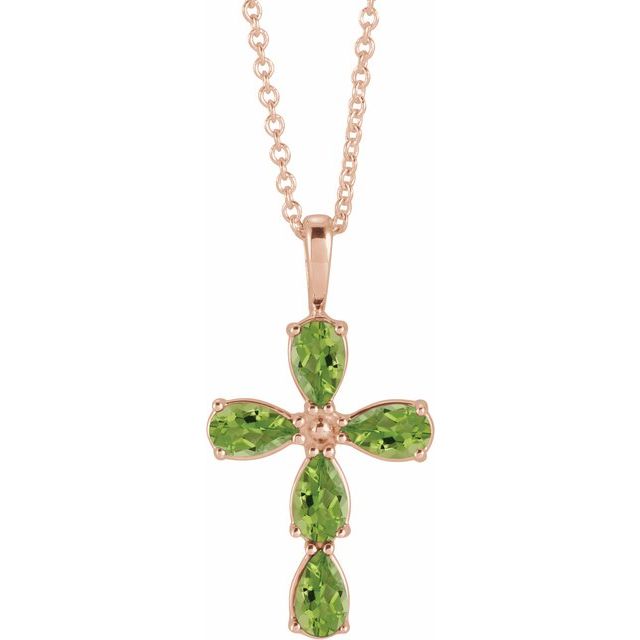 14K Rose Gold Natural Peridot Cross 16-18" Necklace