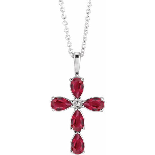 Sterling Silver Natural Ruby Cross 16-18" Necklace