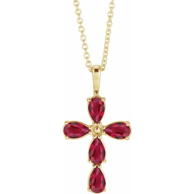14K Yellow Gold Natural Ruby Cross 16-18" Necklace