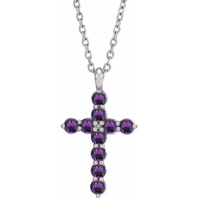 Sterling Silver Natural Amethyst Cross 16-18" Necklace