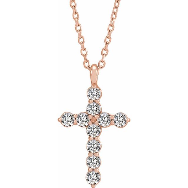 14K Rose Gold 1/3 CTW Natural Diamond Cross 16-18" Necklace
