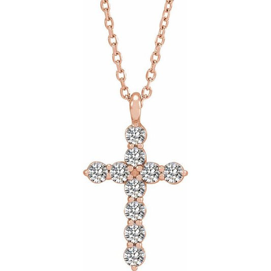14K Rose Gold 1/3 CTW Natural Diamond Cross 16-18" Necklace