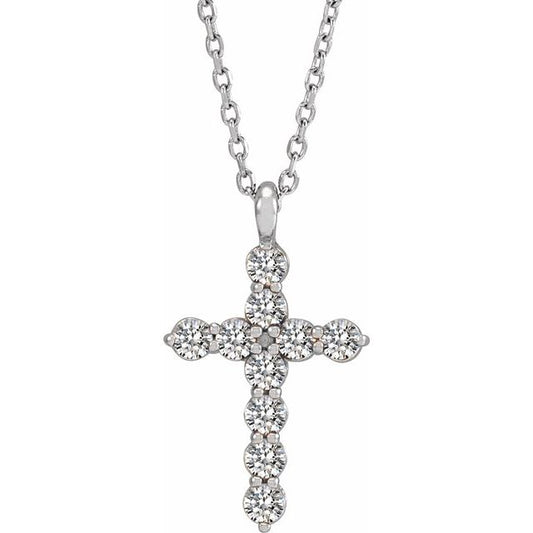 Sterling Silver 1/3 CTW Natural Diamond Cross 16-18" Necklace