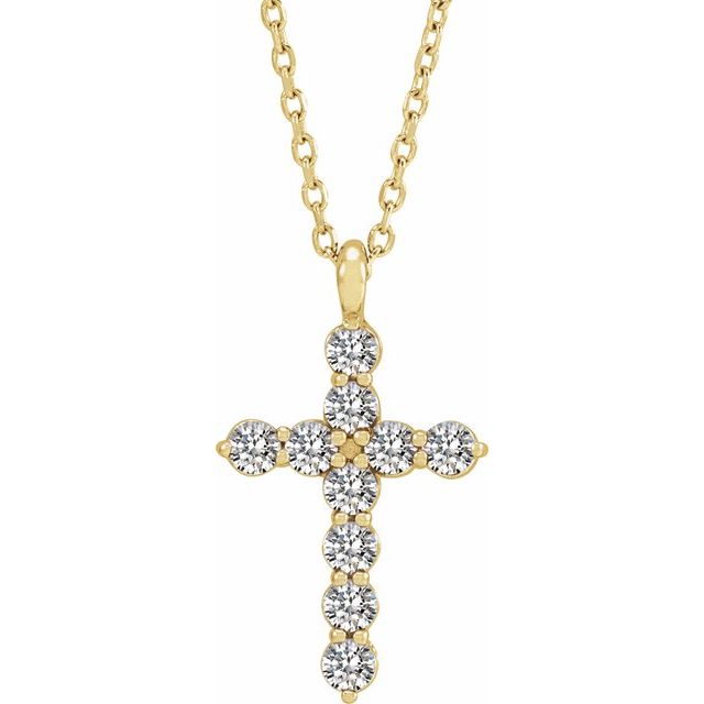 14K Yellow Gold 1/3 CTW Natural Diamond Cross 16-18" Necklace