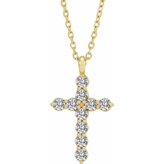 14K Yellow Gold 1/3 CTW Natural Diamond Cross 16-18" Necklace