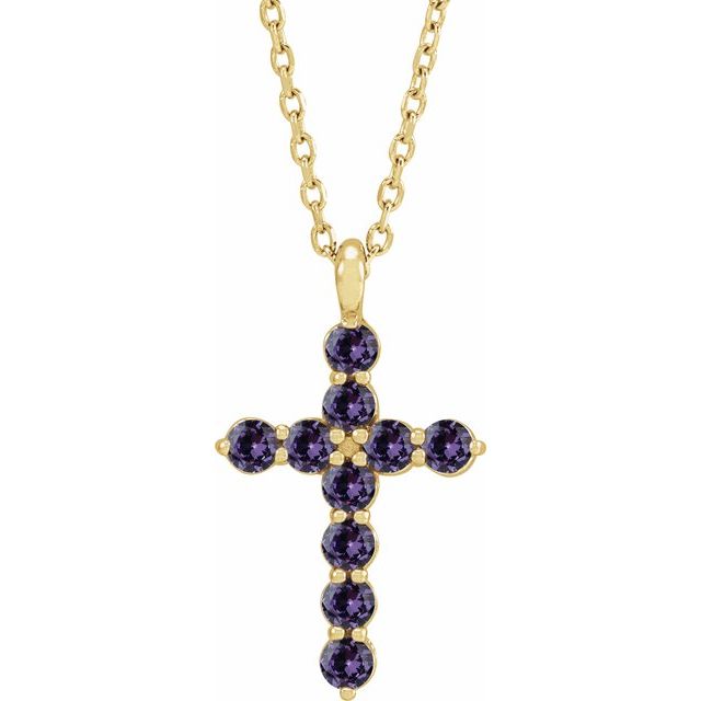14K Yellow Gold Natural Alexandrite Cross 16-18" Necklace