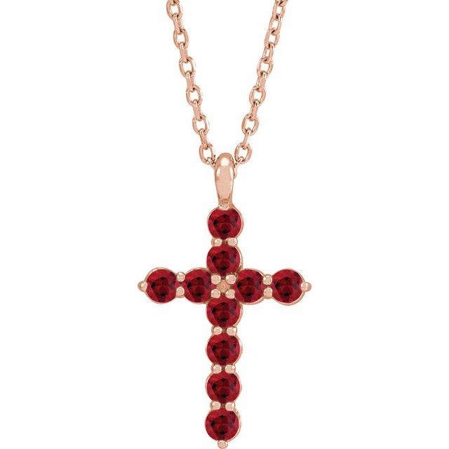 14K Rose Gold Natural Ruby Cross 16-18" Necklace