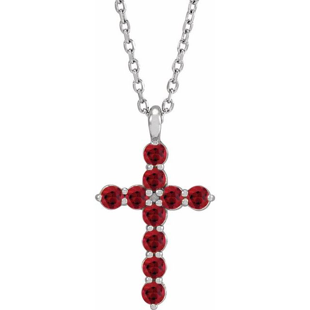 Sterling Silver Natural Ruby Cross 16-18" Necklace