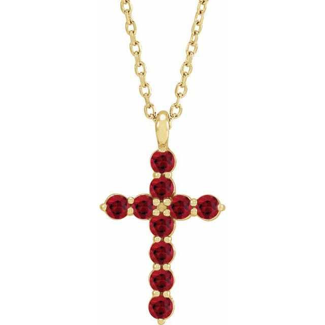 14K Yellow Gold Natural Ruby Cross 16-18" Necklace