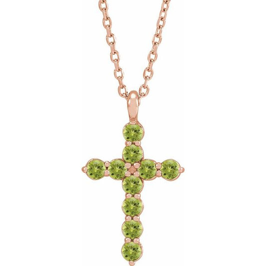 14K Rose Gold Natural Peridot Cross 16-18" Necklace