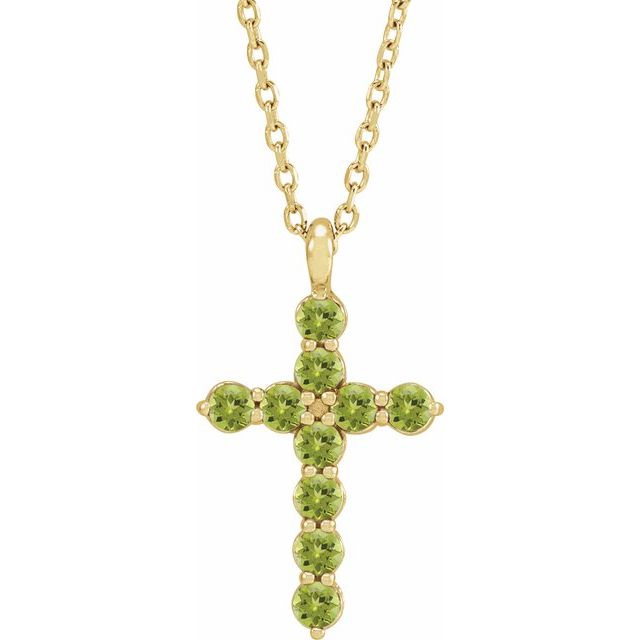 14K Yellow Gold Natural Peridot Cross 16-18" Necklace