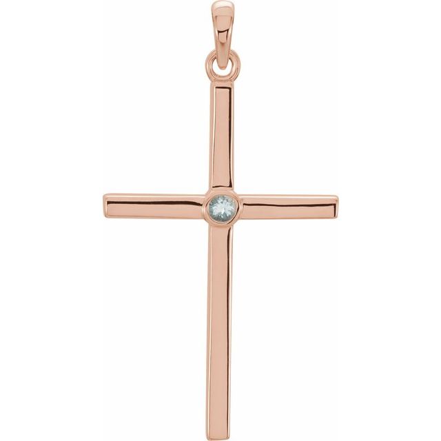 14K Rose Gold Natural Aquamarine Cross Pendant