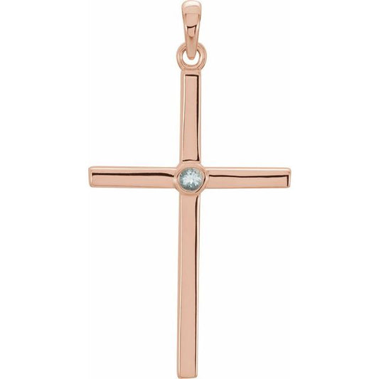 14K Rose Gold Natural Aquamarine Cross Pendant