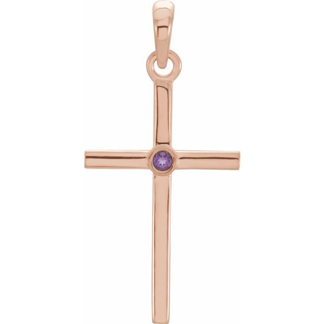 14K Rose Gold Natural Amethyst Cross Pendant