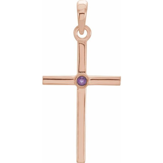 14K Rose Gold Natural Amethyst Cross Pendant