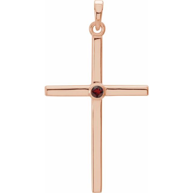 14K Rose Gold Natural Mozambique Garnet Cross Pendant