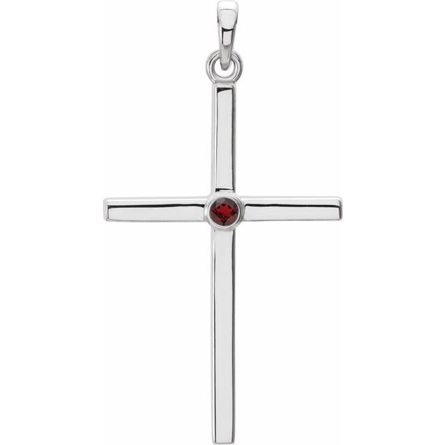 14K White Gold Natural Mozambique Garnet Cross Pendant