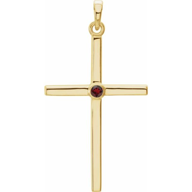 14K Yellow Gold Natural Mozambique Garnet Cross Pendant