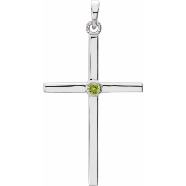 14K White Gold Natural Peridot Cross Pendant