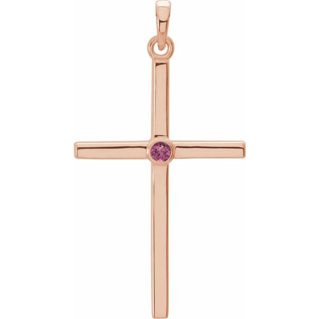 14K Rose Gold Natural Pink Tourmaline Cross Pendant
