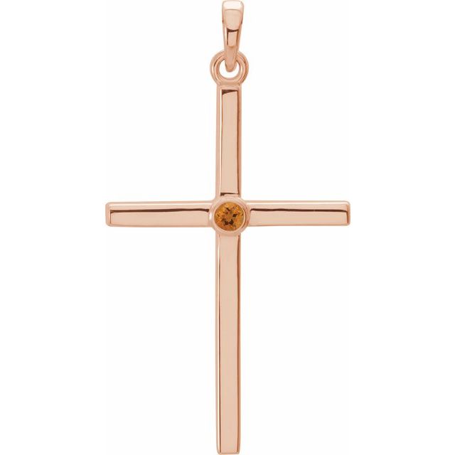 14K Rose Gold Natural Citrine Cross Pendant