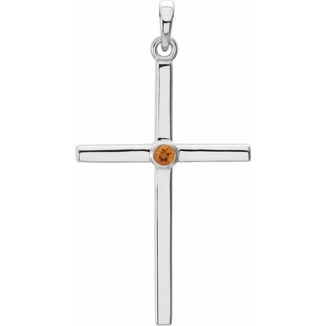 14K White Gold Natural Citrine Cross Pendant