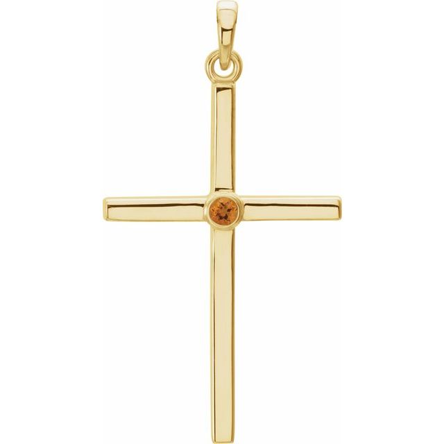 14K Yellow Gold Natural Citrine Cross Pendant