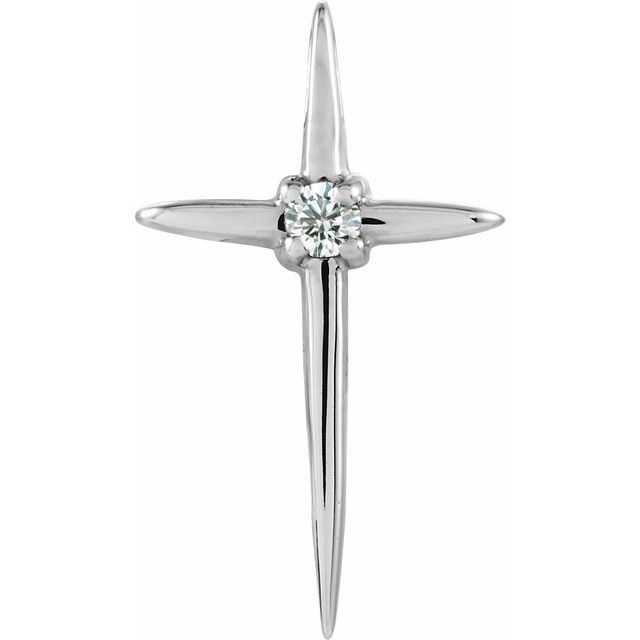 14K White Gold .03 CT Natural Diamond Cross Pendant