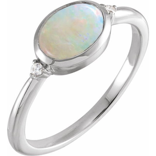 Sterling Silver Natural Ethiopian Opal & Diamond Ring