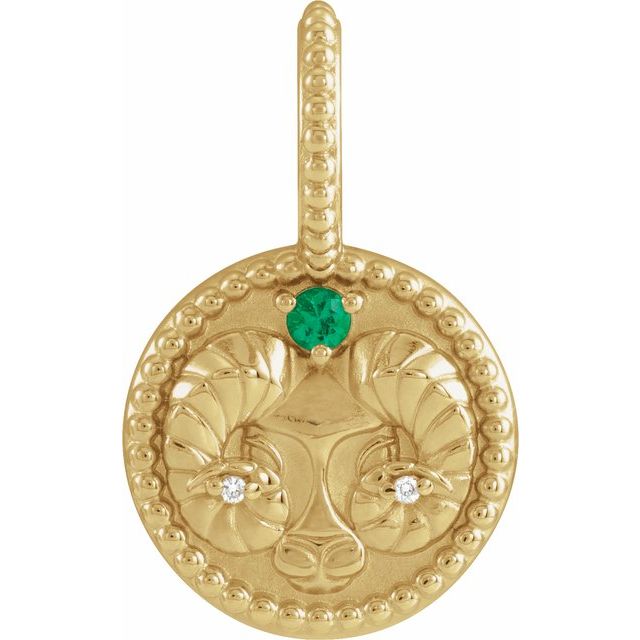 14K Yellow Gold Natural Emerald & .005 CTW Natural Diamond Aries Charm/Pendant