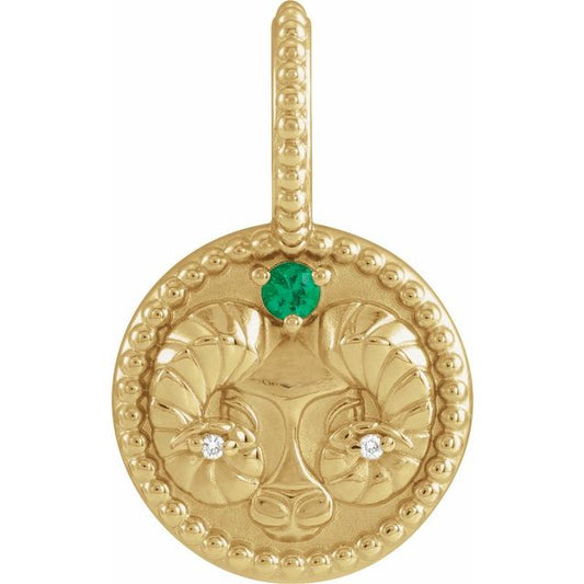 14K Yellow Gold Natural Emerald & .005 CTW Natural Diamond Aries Charm/Pendant