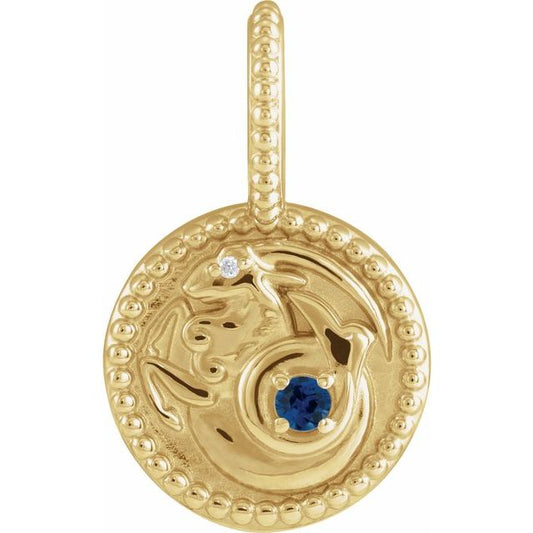 14K Yellow Gold Natural Blue Sapphire & .0025 CTW Natural Diamond Capricorn Charm/Pendant