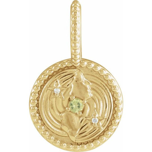 14K Yellow Gold Natural Peridot & .005 CTW Natural Diamond Gemini Charm/Pendant