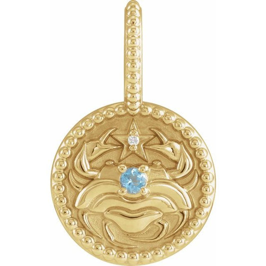 14K Yellow Gold Natural Aquamarine & .0025 CTW Natural Diamond Cancer Charm/Pendant