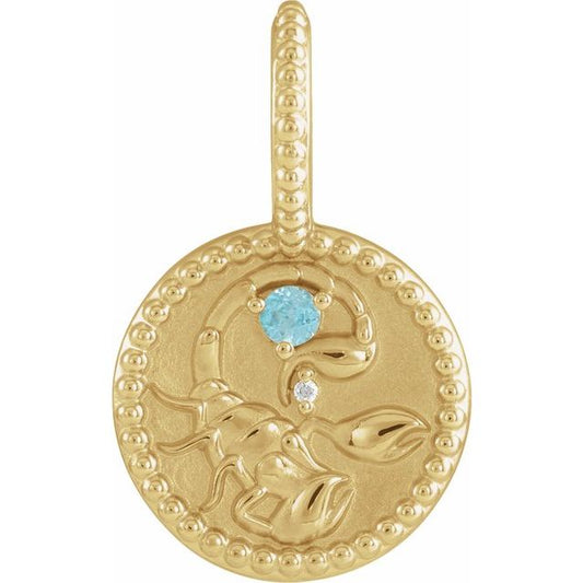 14K Yellow Gold Natural Blue Zircon & .0025 CTW Natural Diamond Scorpio Charm/Pendant