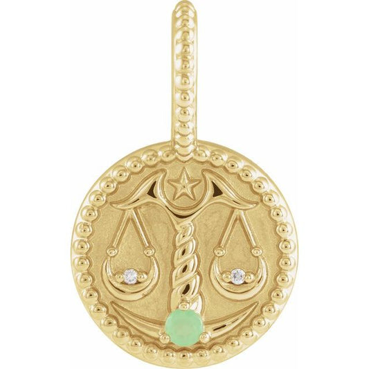 14K Yellow Gold Natural Green Chrysoprase & .005 CTW Natural Diamond Libra Charm/Pendant