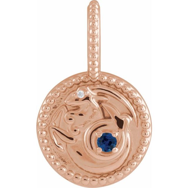 14K Rose Gold Natural Blue Sapphire & .0025 CTW Natural Diamond Capricorn Charm/Pendant