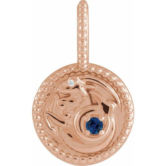 14K Rose Gold Natural Blue Sapphire & .0025 CTW Natural Diamond Capricorn Charm/Pendant