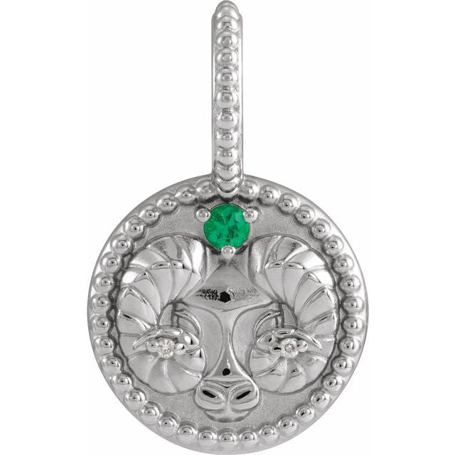 Sterling Silver Natural Emerald & .005 CTW Natural Diamond Aries Charm/Pendant