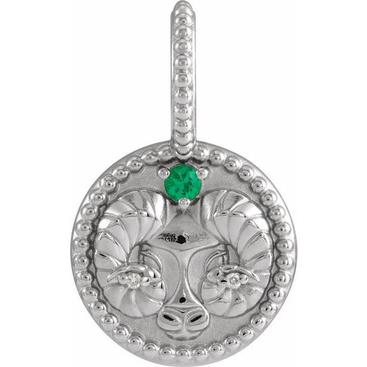 Sterling Silver Natural Emerald & .005 CTW Natural Diamond Aries Charm/Pendant