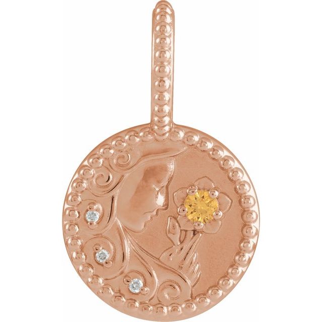 14K Rose Gold Natural Spessartite Garnet & .075 CTW Natural Diamond Virgo Charm/Pendant