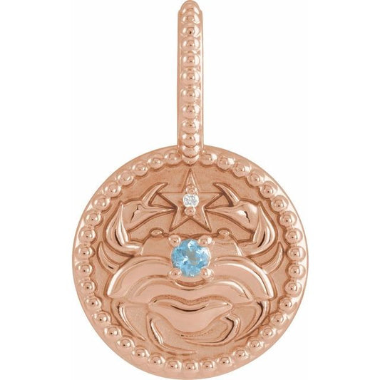 14K Rose Gold Natural Aquamarine & .0025 CTW Natural Diamond Cancer Charm/Pendant
