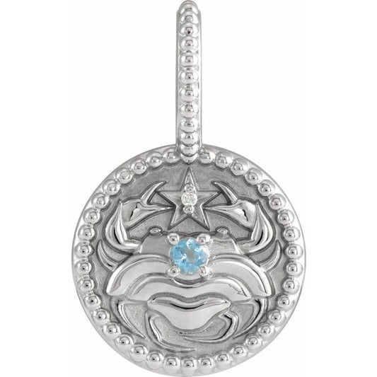 14K White Gold Natural Aquamarine & .0025 CTW Natural Diamond Cancer Charm/Pendant