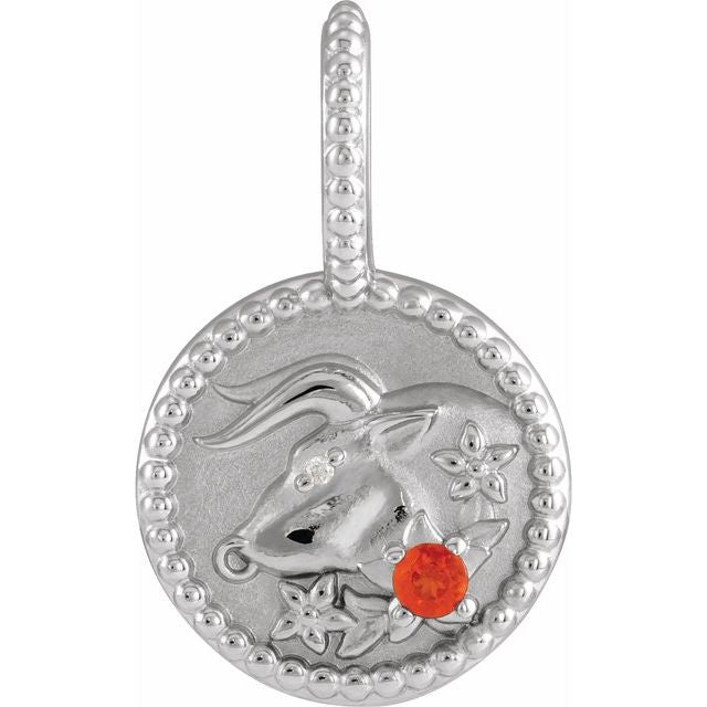 Platinum Natural Mexican Fire Opal & .0025 CTW Natural Diamond Taurus Charm/Pendant