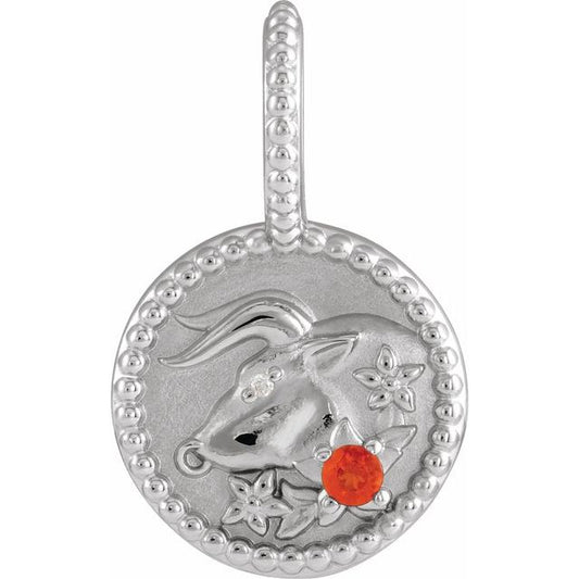 Platinum Natural Mexican Fire Opal & .0025 CTW Natural Diamond Taurus Charm/Pendant