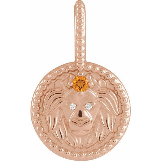 14K Rose Gold Natural Citrine & .005 CTW Natural Diamond Leo Charm/Pendant
